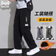 Cat Man Casual Pants Versátiles de trabajo Versátil Pantalones rectos Spring and Autumn American Fashion Marca suelta al aire libre pantalones de bolsillo 9931 negro + 9930 gris m