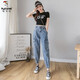 
Woodpecker Spring and Summer New Large Size Fat mm Loose BF High Waist Wide Leg Harun Work Pants Women's Slim Nine-Score Tie-Fit Jeans W9923# Blue S 80-95Jin[Jin equals 0.5 kg]