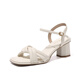 Belle-Tread-Sandalen für Frauen, die 2025 Sommer mit dem französischen Temperament mit mittlerer Ebene mit Rock dicke Absätze mit einem Streifen-High Heels Y683 Aprikosenfarbe [geometrischer Diamantmid-Heel] Fersenhöhe 5 37