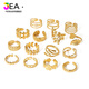 
JEA PIE Vietnamese Sand Gold Ring Simple Ins Style Leaf Geometric Hollow Flowers 18k Gold-plated Serpentine Multi-layer Titanium Steel Ring HF-J1391-Gold Adjustable Opening