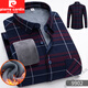 Pierre cardin autumn and winter new warm shirt for men plus velvet thickened long-sleeved plaid shirt middle-aged casual versatile jacket 9903 2XL 165