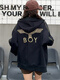 BOY trendy brand boy spring and autumn new hooded cardigan sweatshirt jacket classic gold embroidered eagle cardigan for men and women black XS (90-130Jin Jin equals 0.5 kg)