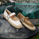 Sijiatu 2025 new wheat sugar cube Mary Jane shoes Fisherman shoes Flat shoes Light mouth shoes Women's single shoes 9UA49AQ5 Grass and wood brown 34