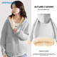 Jeansves fleece sweatshirt for women 2025 winter new thickened cardigan imitation sherpa jacket versatile solid color hooded top for women