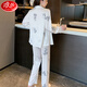 浪莎（LangSha）冰丝睡衣三件套女春秋薄款长袖吊带长裤蕾丝花边性感家居服带胸垫 12041短.袖+吊带+短裤 M 建议80-100斤】