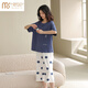 Modal Pyjamas für Frauen im Frühling und Sommer reines Baumwoll neue dünne kurzärmelige Hosen für Sommer-Frauen-Hauskleidung Lose großer HJF684-Gray-Blau-Cotton XL (Gewicht 120-140jin [Jin gleich 0,5 kg]))