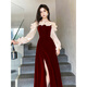 Pier Cardin one-shoulder toasting suit bride 2025 new autumn and winter evening dress can be worn on the daily wedding dress for adults burgundy 2XL