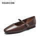 Yierkang Frauenschuhe, Marie Zhen Sheepskin Retro kleine Lederschuhe, flache französische Single -Schuhe 27146w Kaffee 38