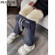 Velvet de algodón Velvet Pantalvet de cordero engrosamiento en el terciopelo Pantalones de caída ancha para mujeres en otoño e invierno Pantalones casuales de patas rectas altas de la cintura recta para mujeres Pantalones de algodón 9767 gris-azul [Alta calidad sin terciopelo 19.5] 3xl 146-156Jin [Jin equivale a 0.5 kg]