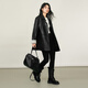 Basic House/Baijiahao Korean striped splicing PU leather jacket spring retro lapel jacket top for women black L