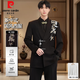 Pierre Cardin (Pierre Cardin) new Chinese style men's black suit suit tunic loose Chinese style embroidered green fruit collar Tang suit dress black suit + trousers + T-shirt XL recommended 175-185 Jin Jin equals 0.5 kg