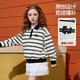 
ASK JUNIOR Children's Sweatshirt 2025 Autumn Contrast Striped Polo Collar Women's Middle-aged Children's Top Striped 150