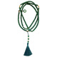 CLCEY new Chinese style necklace green beaded tassel sweater chain high-end long crossbody chain literary retro accessories round button long tassel necklace can be crossbody (Ma 1391