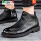 CARTELO Winter Men's Shoes Leather Shoes Chelsea Boots Men's High Top Casual Shoes Winter Plus Fleece Warm Boots Leather Martin Boots Cotton Shoes Black 42