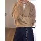 Liu Chaobu Old Money Style Henley Collar Sweater Men's Loose Long-Sleeved Sweater Knitted Sweater Henley Shirt Khaki XL
