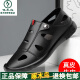 Holzspecker Herren Sandalen Echtes Leder hohl hohl sommerköpfiger Herrenlochschuhe lässige nicht rutschende atmungsaktive Weichsäure-Leder-Sandalen mittleren Alters 9928 Weiß 40