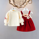 Children's clothing girls suit spring and autumn dress one-year-old baby girl princess dress dress children autumn and winter two-piece set red l plus velvet cm 100