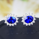 Shien Sapphire 925 sterling silver earrings plated with 18K gold Princess Diana style diamond royal blue tanzanite oval earrings for women
