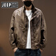 JEEP SPIRIT Jeep Leather Jacket Men's Maillard Retro Motorcycle Style Leather Jacket Men's 2025 Spring and Autumn New Pilot Jacket Brown Style Regular 2XL Suitable for Weight 160-180Jin Jin is equal to 0.5 kg