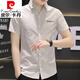 Pierre cardin pure cotton shirt men's short-sleeved thin casual and handsome Korean style slim trendy half-sleeved shirt summer men's shirt 846 green + 845 khaki 2XL