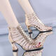 Yin Zhentian Römische Sandalen für Frauen 2025 Sommer Hufeisen Heel Mid-Heel Sandalen High Top Fish Mundschuhe High Heel hohl dicke Absatzschwarz 34