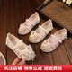 BAOZOUXIE Zapatos bordados Hanfu para niñas, estilo princesa, traje antiguo, zapatos de tela antiguos de Beijing, zapatos bordados de rendimiento étnico, zapatos de rendimiento para niños, mariposa beige, 32/19,9 cm de longitud interior del zapato