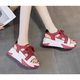 Yierkang Prince Shoes for Women 2025 Summer New Sandals Genuine Leather Thick Sole Versatile Casual Dad Shoes Fish Mouth Breathable Driving Women's Shoes Red for Long Walking 36