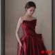 Mei Anjia burgundy bridal toast dress new ladylike temperament tube top wedding dress slim home engagement evening dress for women burgundy L 170