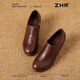ZHR head layer cowhide mother shoes heel thick sole heightened single shoes for women commuting deep mouth women's shoes S650 brown 37