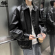 SWAMP AREA leather solid color men's autumn and winter hip-hop jacket top American retro motorcycle style jacket SWC99 black 2XL