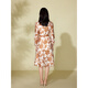 Armoire rose et bleue [style de vacances français] 2025 Automne Silk-Imprime Style Robe en V-Neck pour femmes 551L679 Rimu Orange L