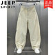吉普（JEEP）潮流百搭纯色简约工装哈伦裤男士夏季薄款时尚宽松阔腿弯刀休闲裤 绿色 2XL