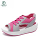 Woodpecker New Rocking Shoes 2025 Summer Fish-Bear Sandals Sports and Casual Women's Shoes Korean Style Heightening Thick Sole Sponge Cake Shoes Soft Sole 2717 Gray Red 35