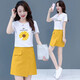 Fini Dongjue small dress suit for women in summer 2025 new T-shirt two-piece short skirt for female students a-line skirt. Han 6199# white top + yellow skirt [Set S