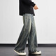 Yiran jeans men's straight-leg autumn and winter new American high street retro loose casual wide-leg lightning pattern trendy pants for men blue XL recommended 120-140Jin Jin equals 0.5 kg