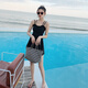 
Qingzhong Qiao 2025 Fairy Fan Hot Spring Swimsuit Women One-piece Flat Angle Conservative Slim Slim Browsing Student Swimsuit 12041 Black M