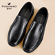 Lucky Bird Leather Shoes Men's Genuine Leather Plus Velvet Slip-on Men's Business Casual Shoes Men's Soft-soled Footwear Warm Middle-aged Dad Shoes Black 40