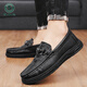 Woodpecker 2025 Herbst und Winter neue Herrenschuhe britische sportliche lässige Bohnenlederschuhe vielseitige Slip-on-faule trendige Herrenschuhe 2629 schwarz 39