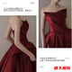 Mei Anjia burgundy bridal toast dress new ladylike temperament tube top wedding dress slim home engagement evening dress for women burgundy L 170