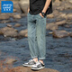 真维斯（Jeanswest）牛仔裤男九分2025新款潮流宽松直筒男裤休闲锥形弹力夏季裤子男 723蓝灰 28