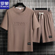 Romon Men's Summer Suit Teen Short Sleeve T-shirt Thin Ice Silk Two-Piece Set Casual Sportswear Five-point Short Pants Set-TZ829 Military Green [Top + Pants] M Recommended 90-110Jin [Jin equals 0.5 kg]