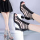 Yin Zhentian Römische Sandalen für Frauen 2025 Sommer Hufeisen Heel Mid-Heel Sandalen High Top Fish Mundschuhe High Heel hohl dicke Absatzschwarz 34