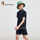 Hush Puppies quick-drying children's clothing for boys and girls in summer, handsome, simple, contrasting colors, holiday style, casual POLO short sleeves, navy blue 130