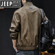 JEEP SPIRIT high-end leather jacket men's autumn and winter 2025 new men's velvet thickening large size trendy brand clothes motorcycle black gray XL suitable for 140-160Jin Jin equals 0.5 kg