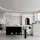 Nordic Minimalist Long Strip Einline-Restaurant Kronleuchter moderne einfache schwarze weiße Smart Bar Counter Insel Esstischlampe YA Schwarz [Quadratplattenstil/880 mm]