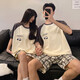 
Cat couple's new summer short-sleeved pure cotton pajamas 2025 thin cute home clothes CW#9925 M Women + Men L