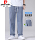 Pierre Cardin Jeans tejidos de tenis para hombres Pantalones rectos delgados de verano Drapeadas Piernas anchas sueltas Pantalones casuales de hombres 1048 Negro M