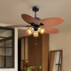 Weather vane medieval style retro restaurant fan light imitation vine leaves pastoral country style frequency conversion large wind power silent ceiling fan light 52-736A dark leaf 3 light-yellow and green Tiffany