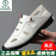 Holzspecker Herren Sandalen Echtes Leder hohl hohl sommerköpfiger Herrenlochschuhe lässige nicht rutschende atmungsaktive Weichsäure-Leder-Sandalen mittleren Alters 9928 Weiß 40