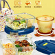 
Japanese MUJIU office worker glass lunch box insulation student can microwave heating special bowl with rice separation [high-end style] Fresh green three-part length 1050ml single piece
